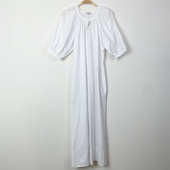 Madewell Tie-Waist Button-Front Midi Dress‎ in Poplin White Size Small NWT - Picture 3 of 14